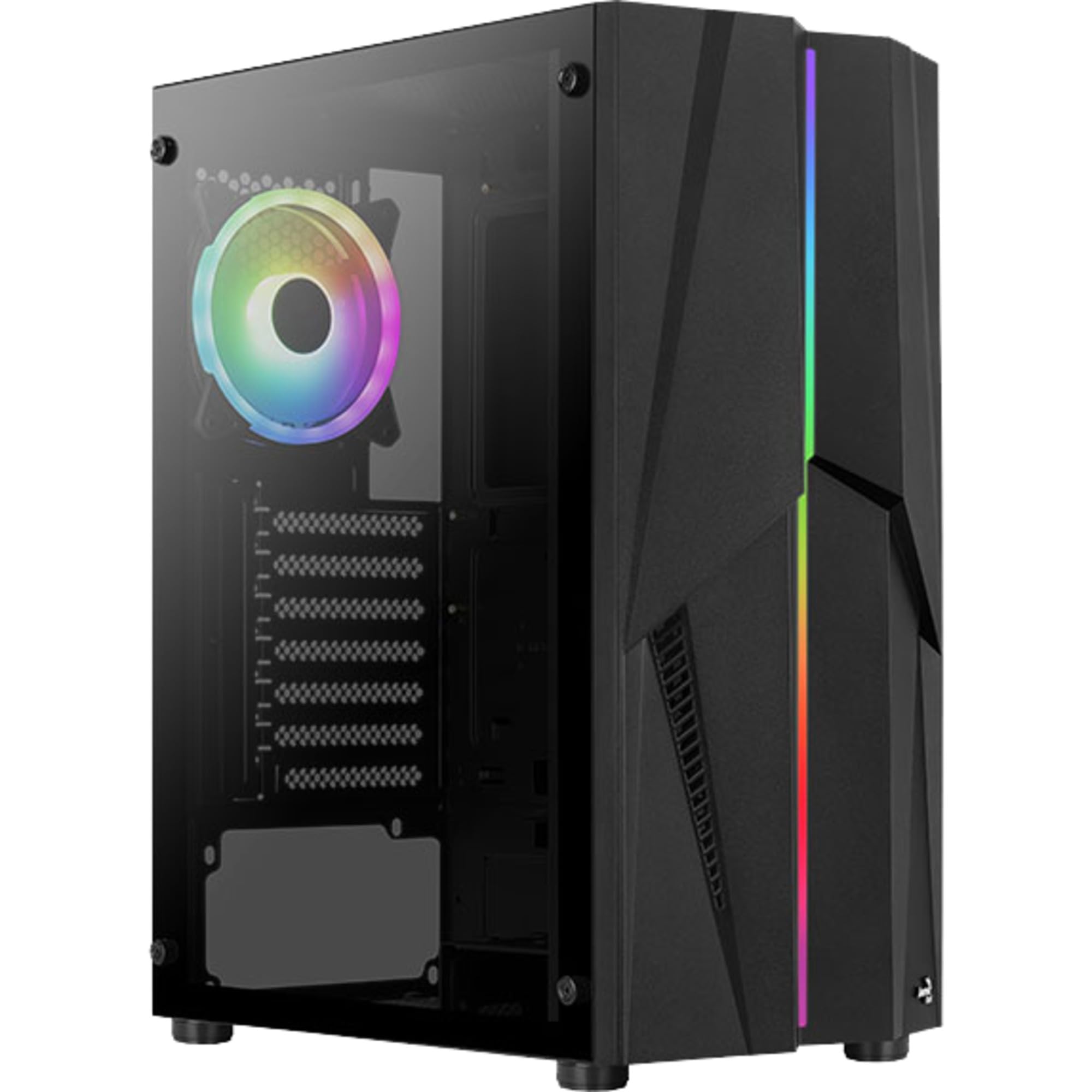 Aerocool Mecha ARGB Mid Tower PC Gaming Case with Tempered Glass Window, 12 cm ARGB Fan, 2 x USB 3.0, Supports ATX/Micro-ATX/Mini-ATX, Black