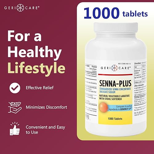 Miniatura 4 de GeriCare Senna Plus Laxantes Tabletas 50 mg / 8,6 mg Fuerza Docusate Sodio/Sennósidos (1000 Tabletas)