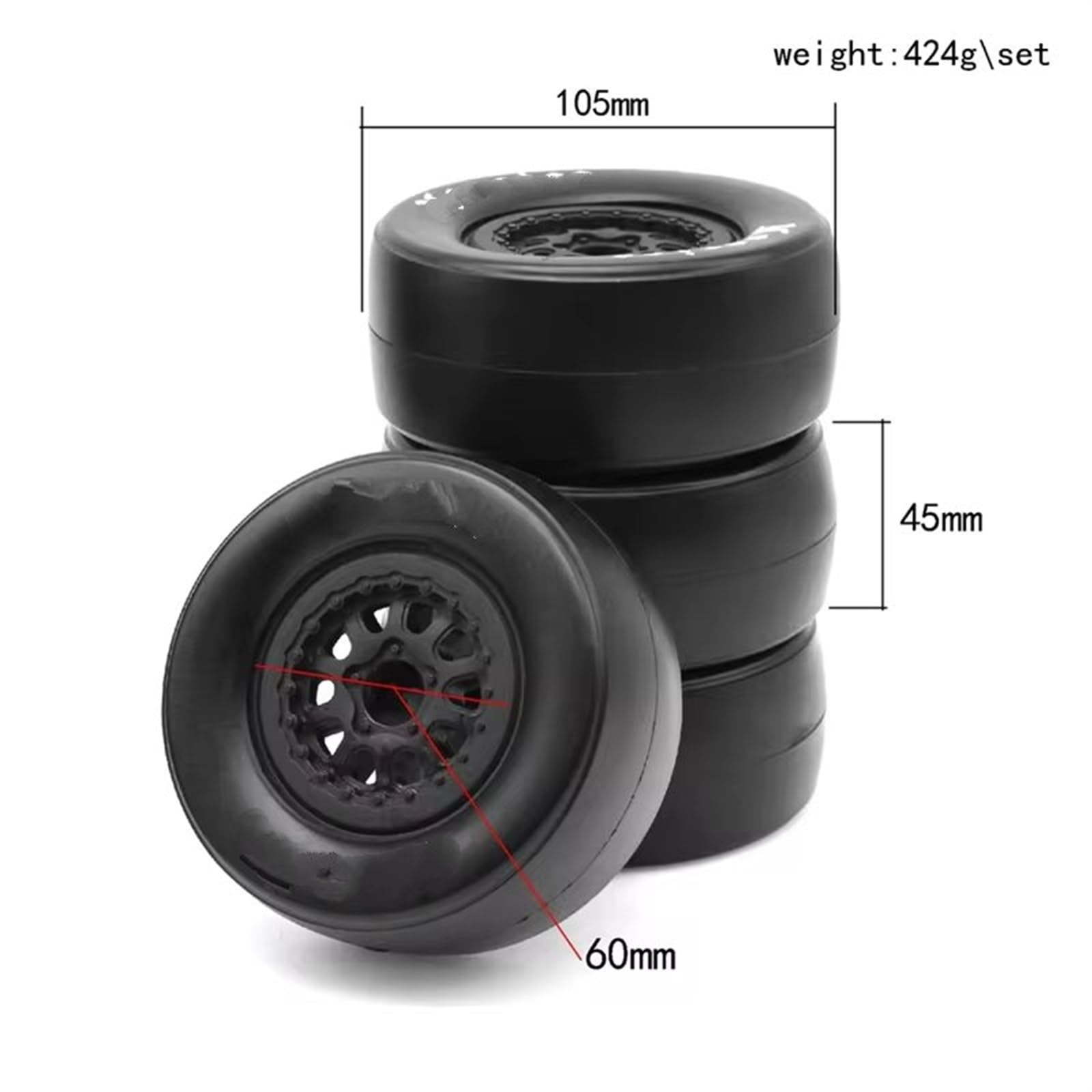 RC Pneus Jante Pneus Et Jantes en Caoutchouc 4 Pièces Hex Black RC Accessoires pour 1:10 on Road 4WD pour Voiture De Course RC 105 Mm