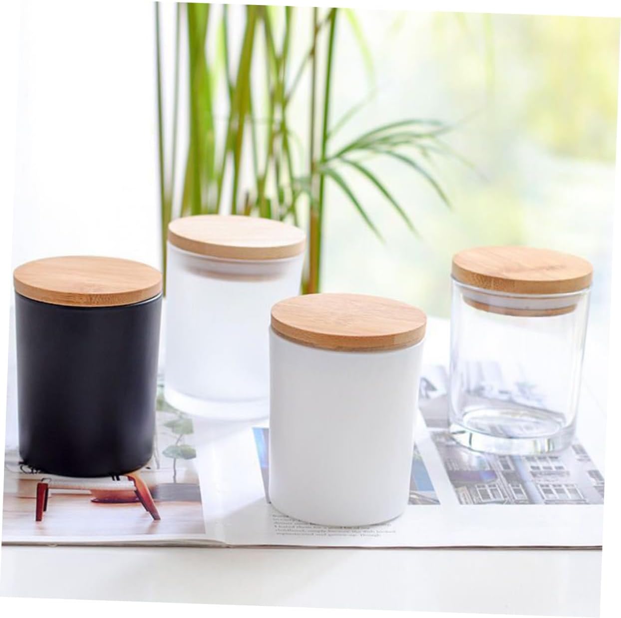 Veemoon 5sets Glass Candle Jars Lids Empty Tins Jar for DIY Scented Beeswax Bedroom Decor