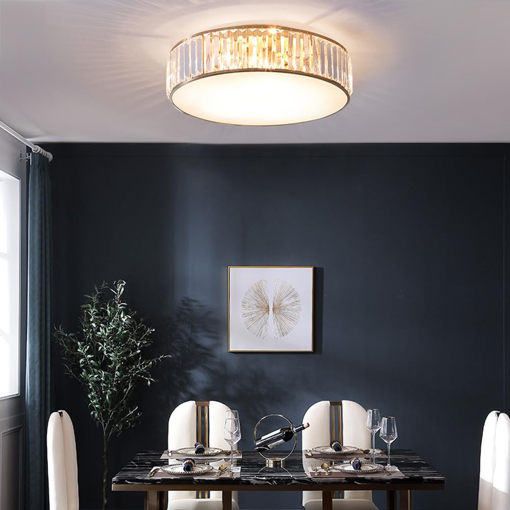 Plafoniera semi incasso – Lampada da soffitto dorata con accenti di cristallo per corridoio, ingresso, camera da letto, bagno e portico