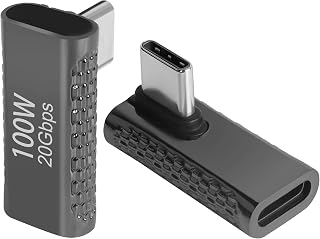 QIANRENON 90°Angle USB3.2 C Adapter 20Gbps 100W USB3.2 Type C Male to Female Right Angle Connector, Support 8K Audio/Video, for Smartphone Tablet Steam Deck,Dark Silver, 2Pcs (Vertical Bend)