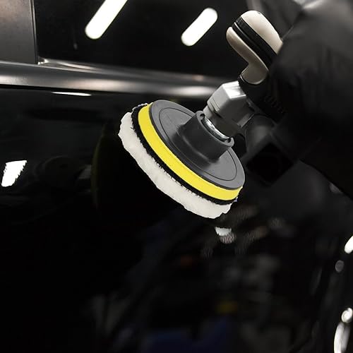 Miniatura 7 de Juego de almohadillas de pulido de lana, 7 piezas de 3 pulgadas para pulir el automóvil, accesorio de taladro con adaptador de taladro M10 para