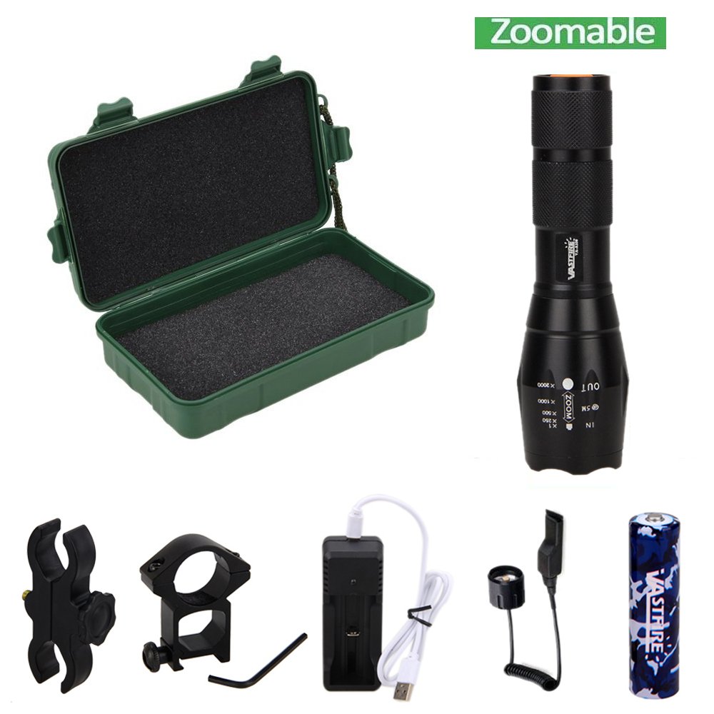 VASTFIRE 350 Yard Green Hunting Light Zoomable Flashlight Hog Predator