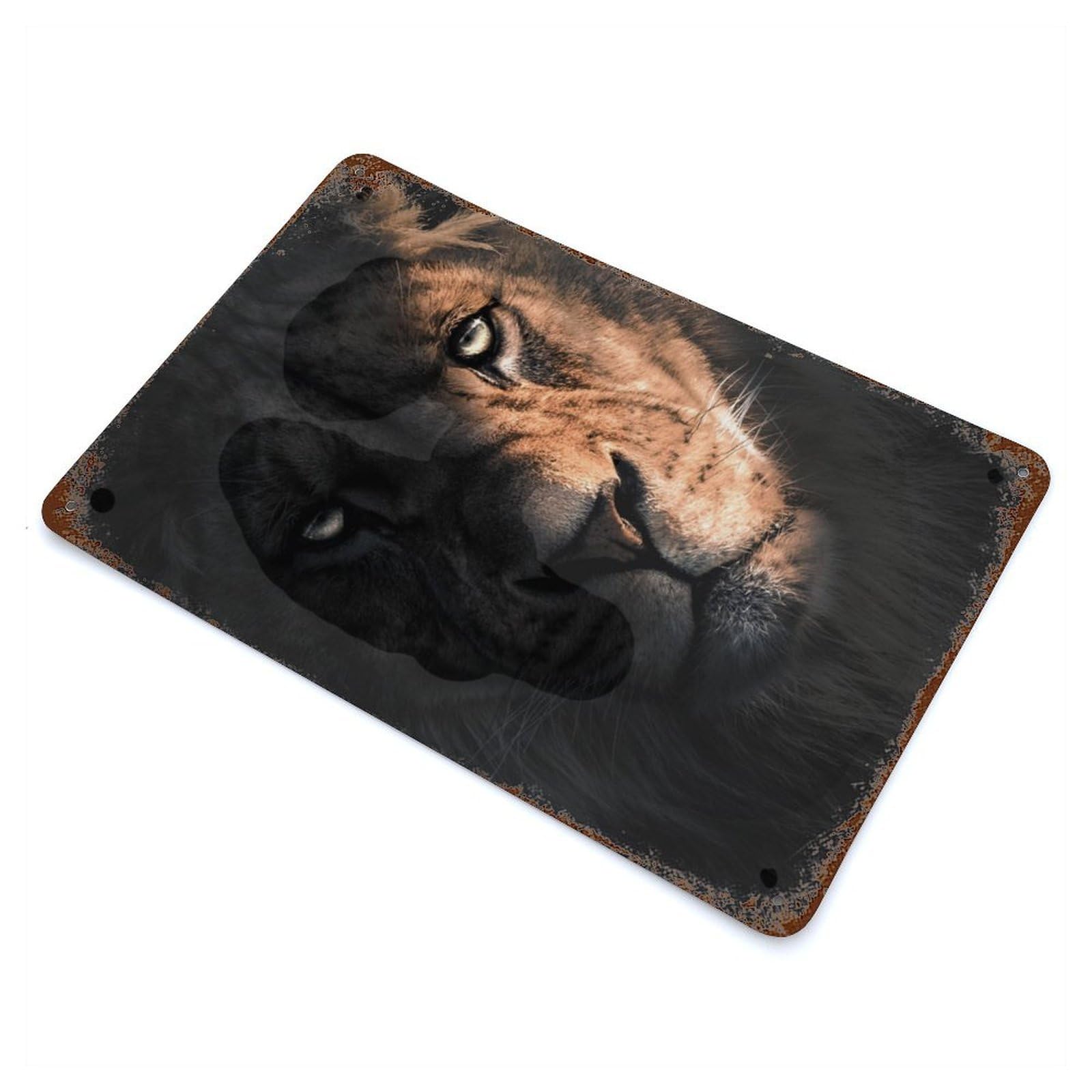 The Lion in The Dark Rusty Metal Tin Sign 11.8"x7.9", Ideal for Patio, Garden Room And Bar Decor