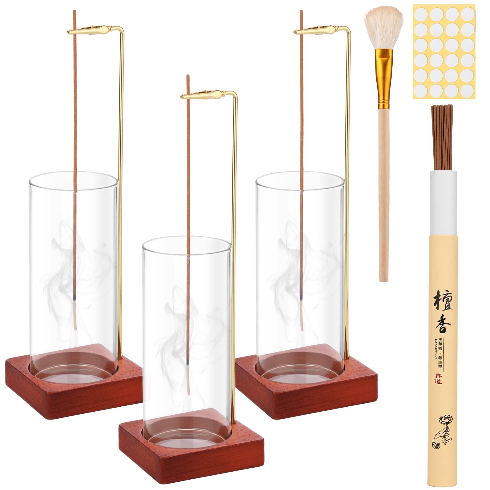 3 Pack Incense Holder with 20 Incense Sticks, Detachable Glass Ash Catcher