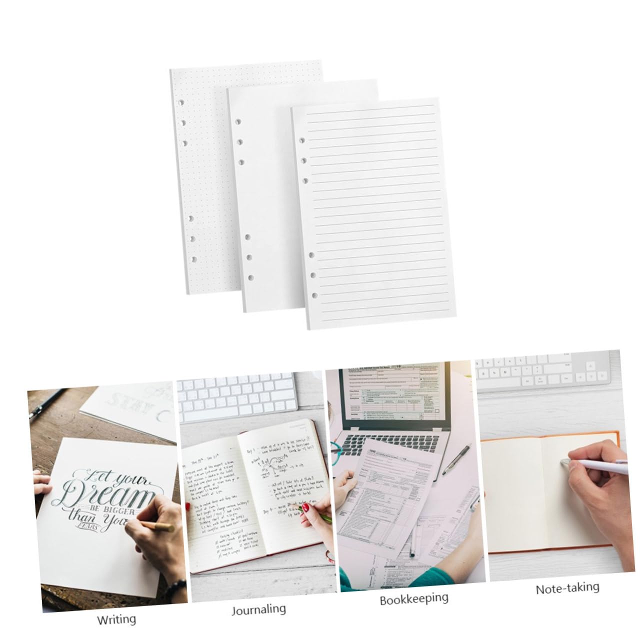 240 Stück Teiliges Nachfüllpapier Blanko Kariert Punktiert Flexibles Löschbares Notizbuch Einlegepapier für Schule Büro und Journal Wiederverwendbare Nachfüllblätter