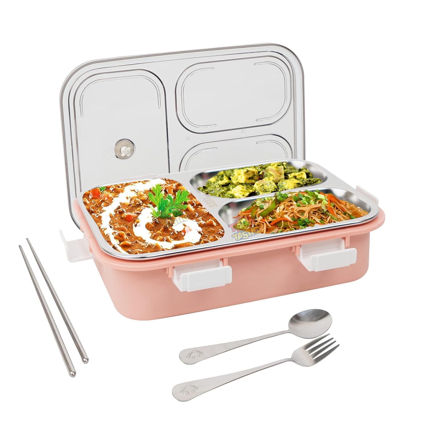 FUNVERSE® Lunch Box for Adults - Lunch Box for Kids - with Spoon & Fork - Stainless Steel Lunch Box with 3 Compartment - Durable Perfect Size for On-The-Go Meal, BPA-Free (Pink) (3 Compartmrnt)(750ml) (B0D2VY4W5Z) Amazon Price History, Amazon Price Tracker