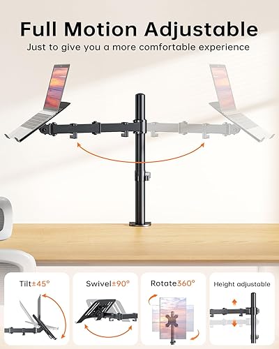 Miniatura 4 de H&C(hcck&Cllassp) Soporte de escritorio para portátil de 11 a 17 pulgadas, totalmente ajustable con inclinación, giro, rotación, extensión, brazo