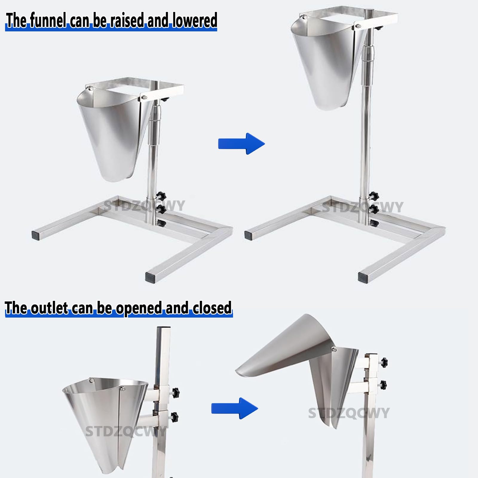 Tolva de alimentación manual con soporte ajustable, 35-60 cm, para llenado de envases de alimentos