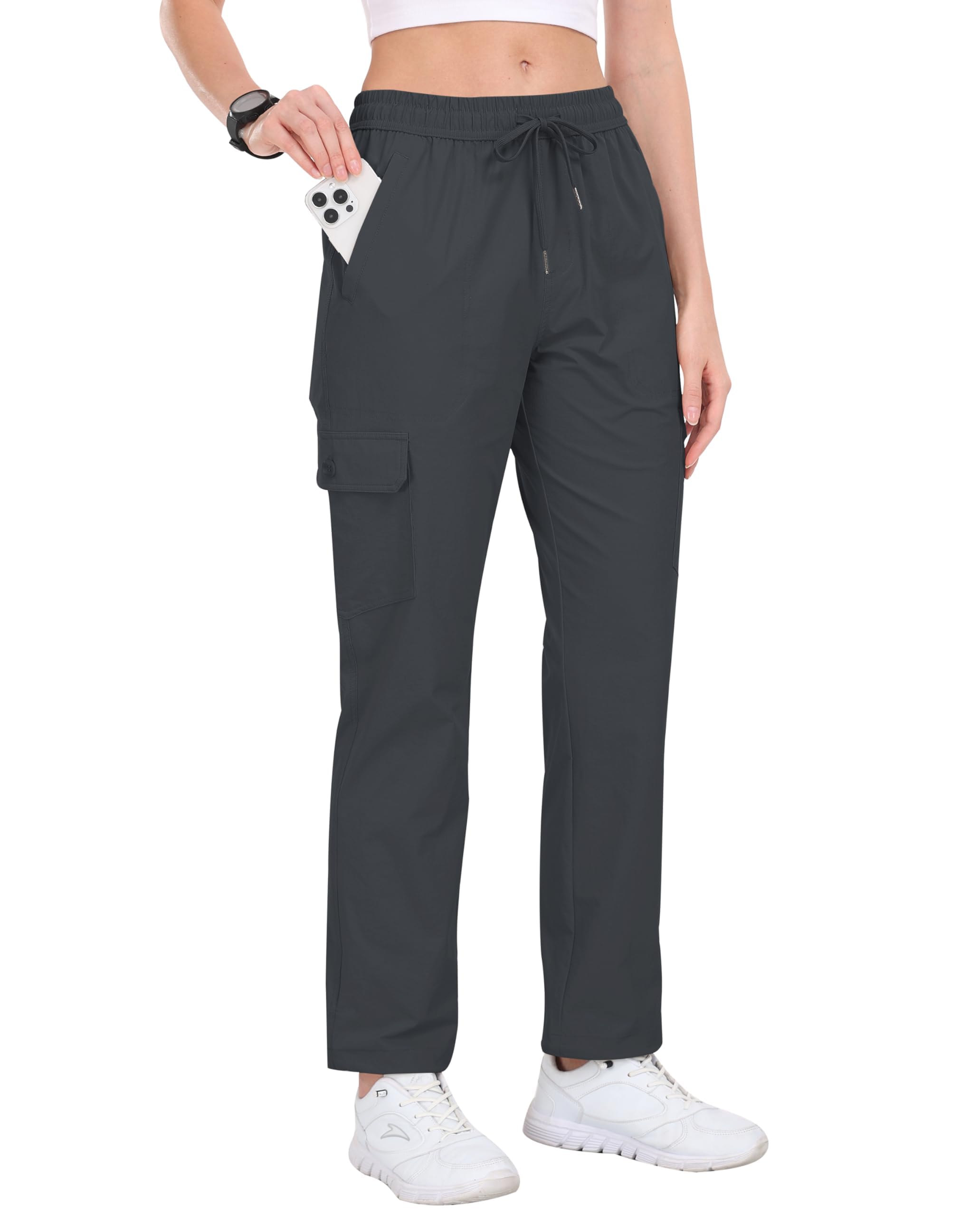 JINSHI Waterdichte wandelbroek voor dames, outdoorbroek, lichte cargobroek, joggingbroek, sneldrogend, trekkingbroek, functionele broek met zakken met ritssluiting, A- kaki., XXL
