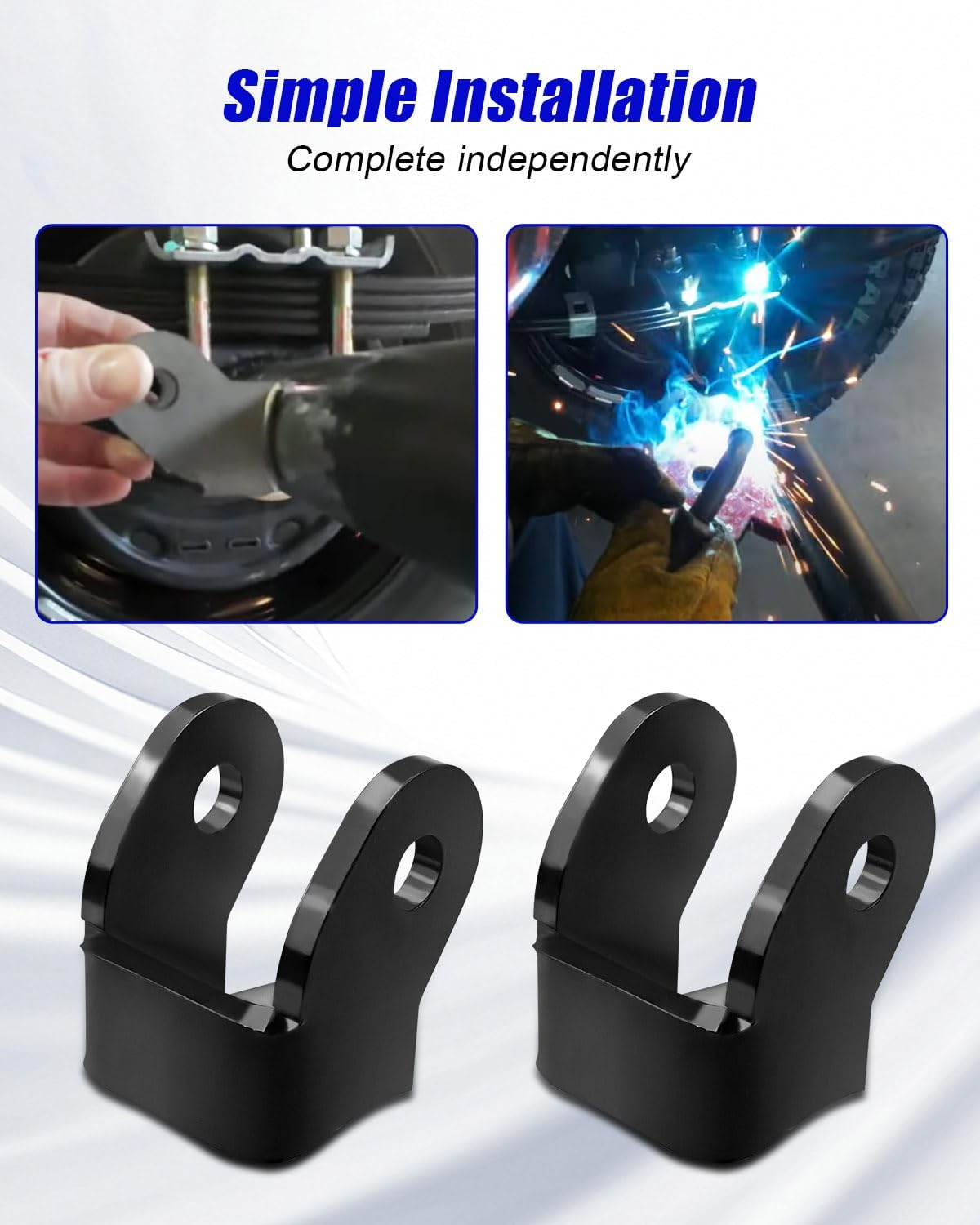 Heavy Duty Weld-On Shock Brackets for Off-Road Trailers, Thick Steel Rear Axle Shock Mount Brackets, Curved Black, 1 Pair