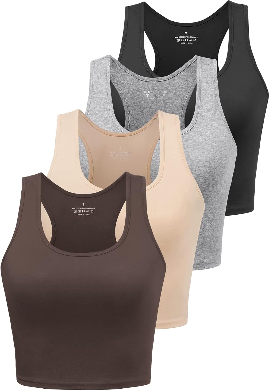 Joviren Cotton Workout Crop Tank Top for Women Racerback Yoga Tank Tops Athletic Sports Shirts Exercise Undershirts 4 Pack