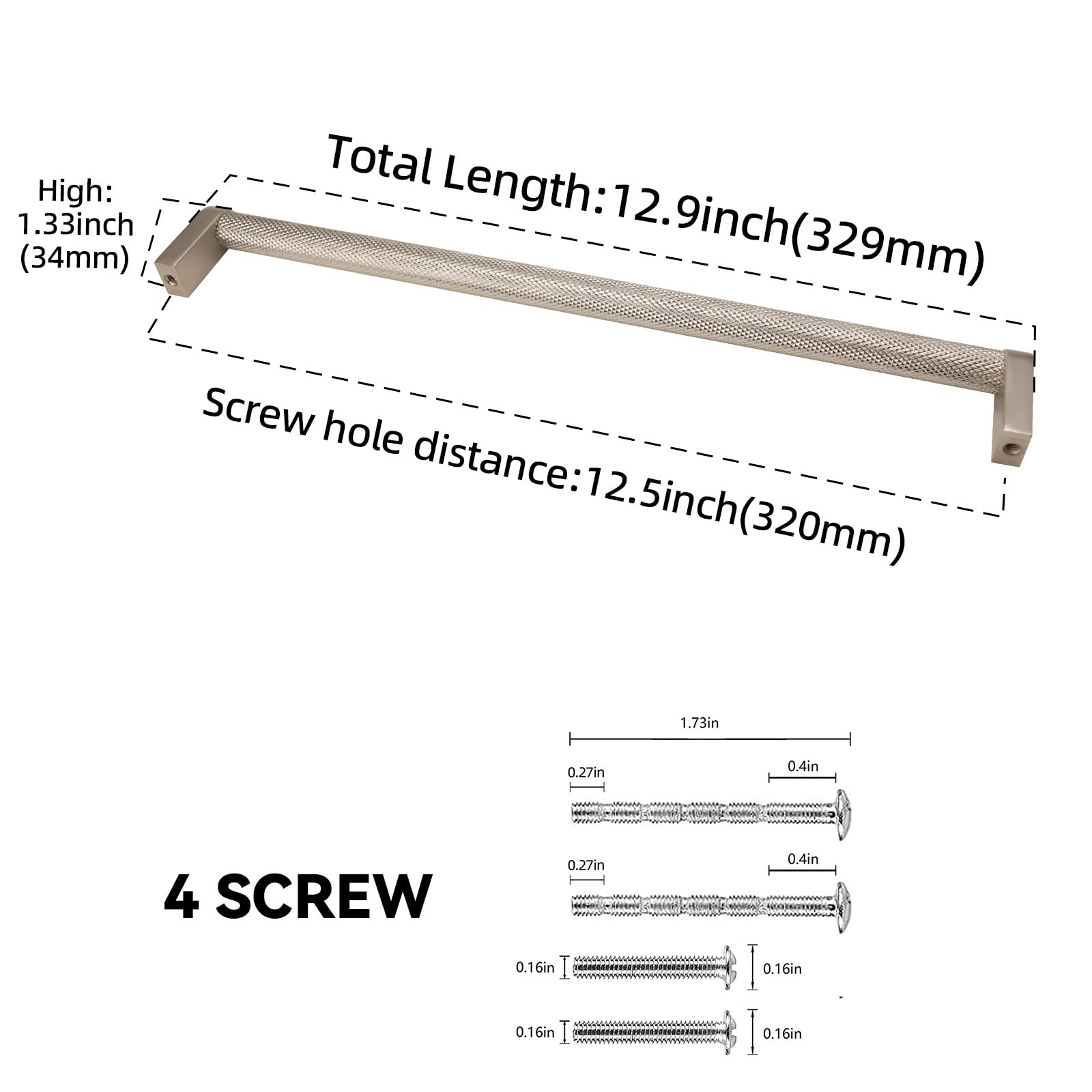 Paquete de 10 manijas de gabinete de cocina de níquel satinado cepillado de 12-5/8 pulgadas (320 mm)