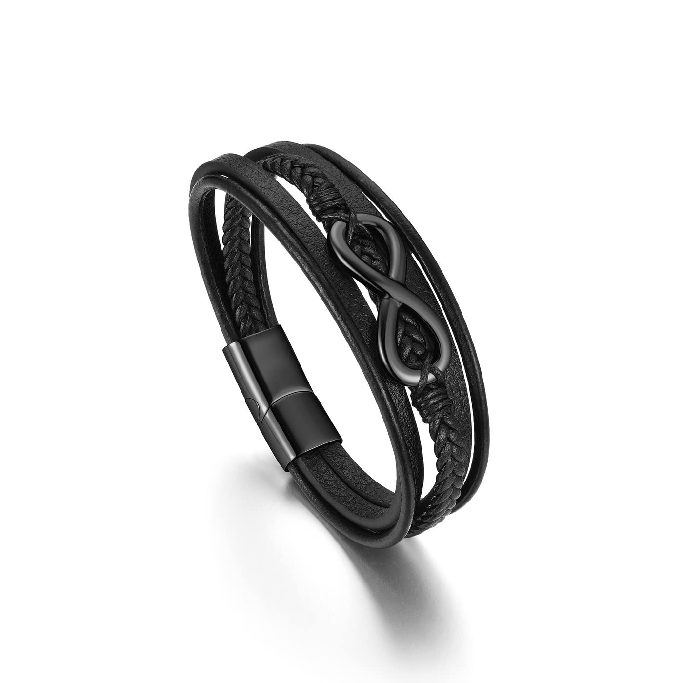 BOPREINA Men's Infinity Leather Bracelet with Stainless Steel Clasp Infinity Love Symbol Wristband Cuff Bangle Personality Bracelets