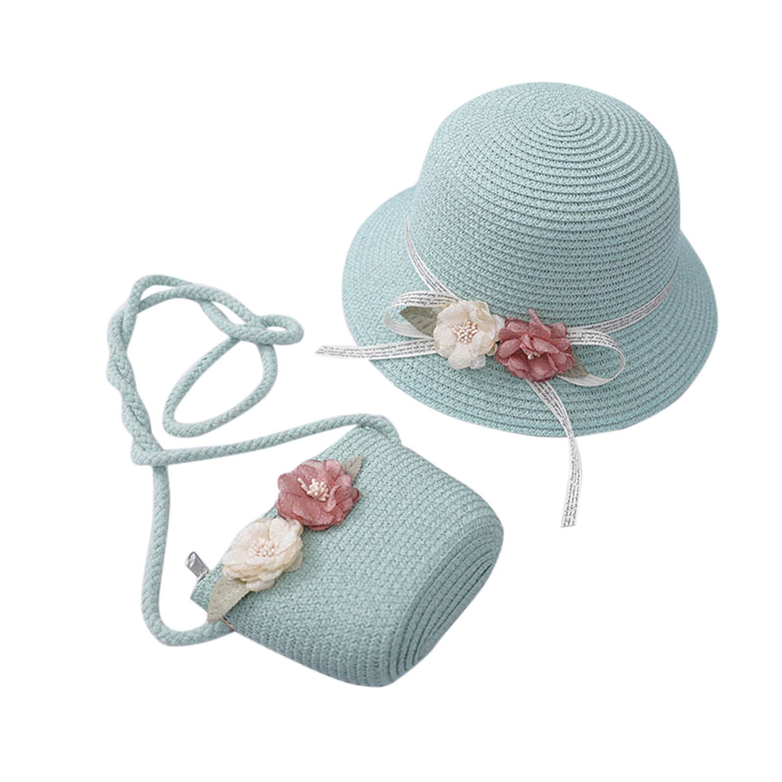 aaSccex Sombrero de playa para niños + sombrero de paja con protección solar para verano, sombrilla de paja, sombrero de paja para niños, guantes para bebé, 1 año