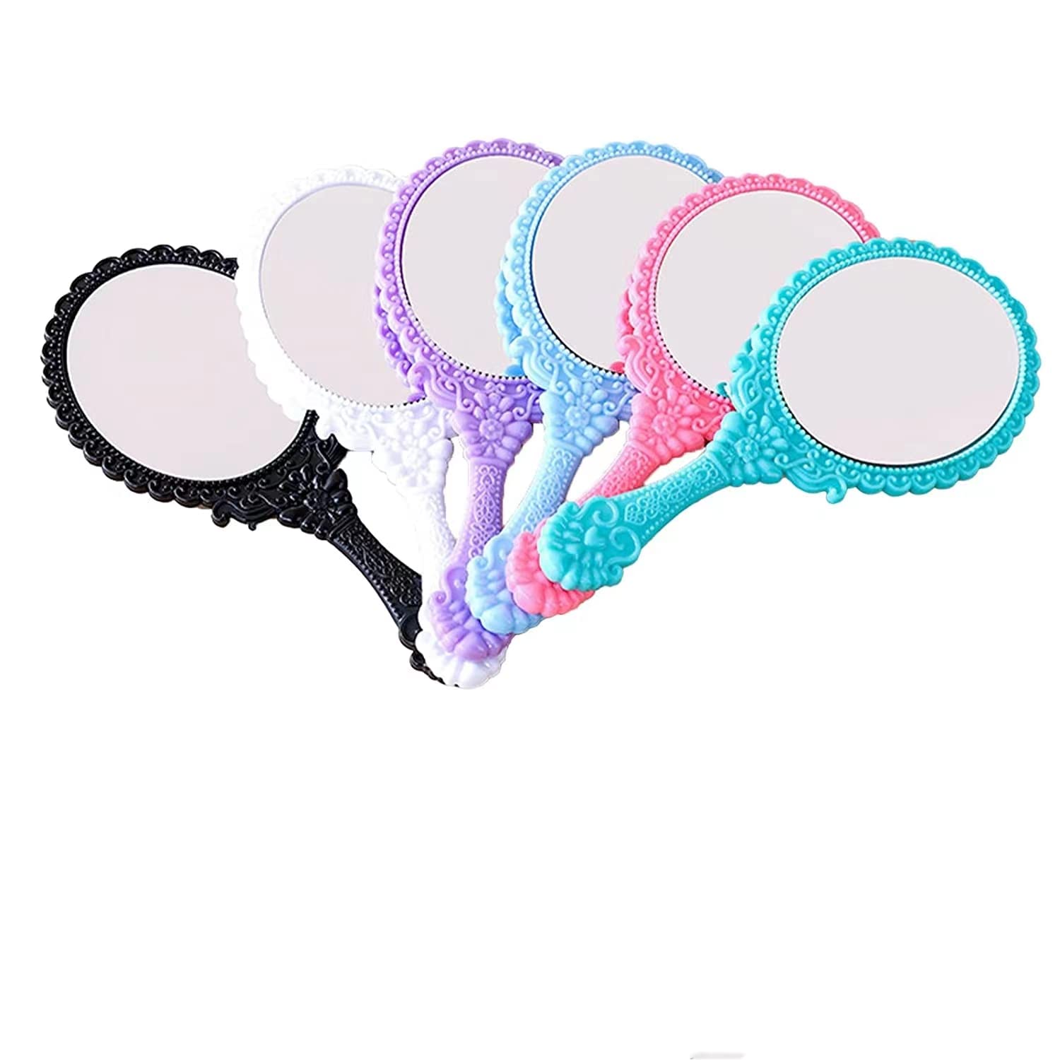 PMELCXD 6 Pieces Handheld Hand Mirror Bulk Compact Travel Makeup Mirror Handheld Cosmetic Mirror with Handle, Portable Vanity Mirror for Travel, Camping, Home, 6 Colors