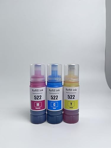 T522 (3 botellas) Repuesto de botella de tinta compatible con 522 botellas de recarga de tinta (no tinta de sublimación) Uso para impresora EcoTank
