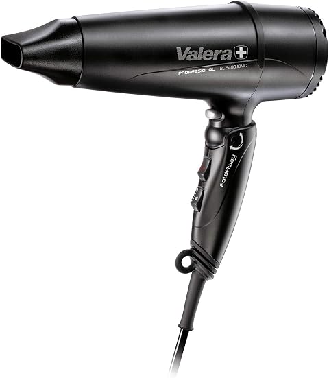 Valera 55605003, Swiss Light Fold-Away 5400 Ionic, asciugacapelli professionale pieghevole e leggero, 2000 watt, Nero | Nero, Phon con Manico Pieghevole, Motore DC Long-Life,Ionizzatore,3 Livelli di Temperatura e Cavo Flessibile