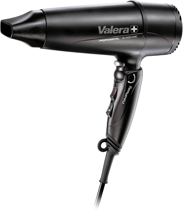 Valera 55605003, Swiss Light Fold-Away 5400 Ionic, asciugacapelli professionale pieghevole e leggero, 2000 watt, Nero | Nero, Phon con Manico Pieghevole, Motore DC Long-Life,Ionizzatore,3 Livelli di Temperatura e Cavo Flessibile