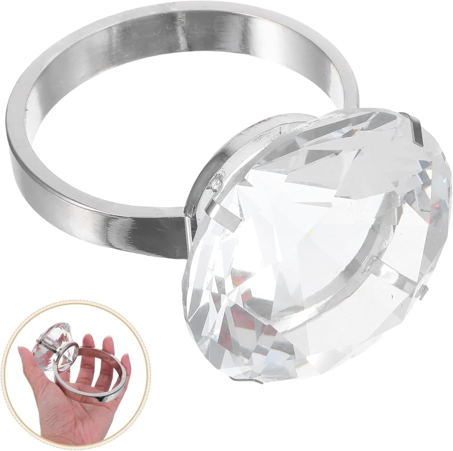 QianShi Big Fake Diamond Ring Wedding Photo Booth Props 60mm Women Bridal Large Ring Alloy Glass Paperweight Proposal Engagement Decor Anniversary Decorations image 2