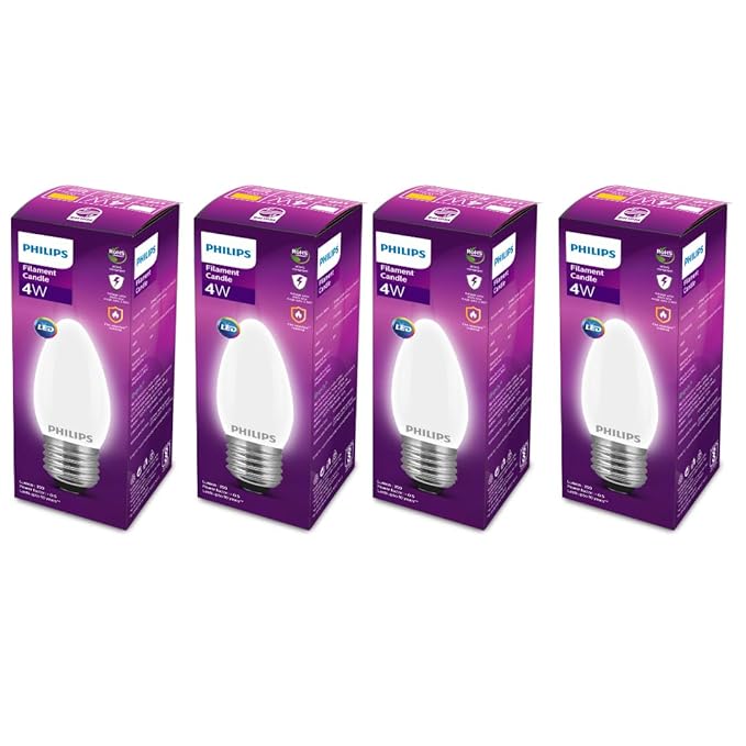Philips 4-watt Filament Candle LED Bulb | Diffused Candle Bulb for Home & Decoration | Bulb Base: E27, Warm White | Pack of 4