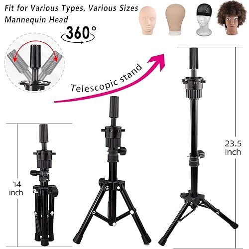 Miniatura 4 de 23 Inch Wig Head,Wig Stand Tripod with Head,Canvas Wig Head,Wig Head Stand with Mannequin Head for Wigs,Manikin Canvas Head Block Set for Wigs