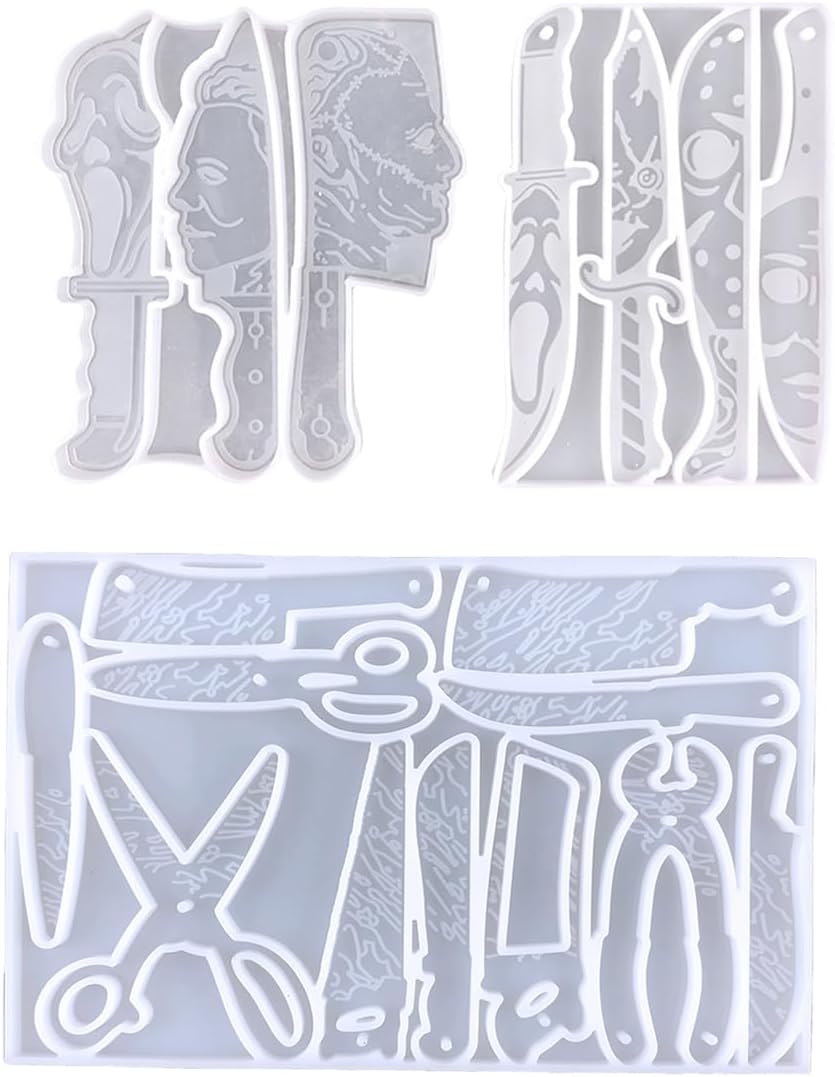 HyzaPhix 13 moldes de resina para daga, moldes para llavero de Halloween, personajes de películas de miedo, molde de silicona, molde de fundición