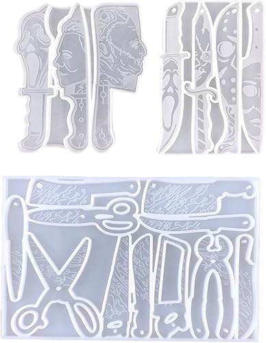 HyzaPhix 13 moldes de resina para daga, moldes para llavero de Halloween, personajes de películas de miedo, molde de silicona, molde de fundición