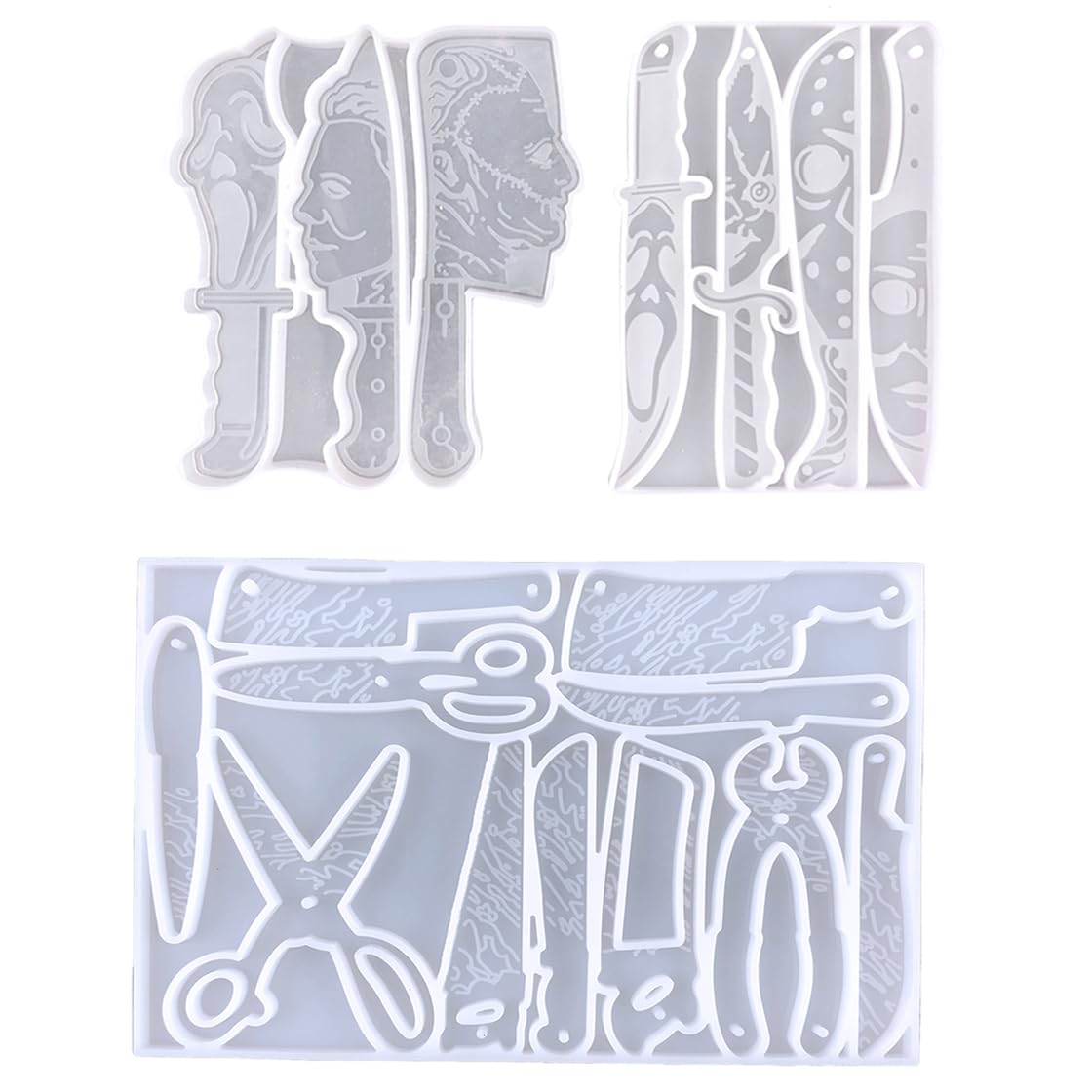 HyzaPhix 13pcs Dagger Resin Molds Halloween Keychain Molds Scary Movie Characters Silicone Mold Knife Epoxy Casting Mould Jewelry Making Supplies for
