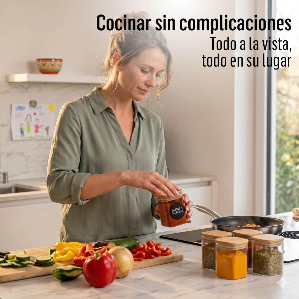 Deco haus® Juego de 20 tarros de especias rectangulares con etiquetas para especias, juego de tarros de especias con tapa de madera, para guardar especias, recipiente para especias