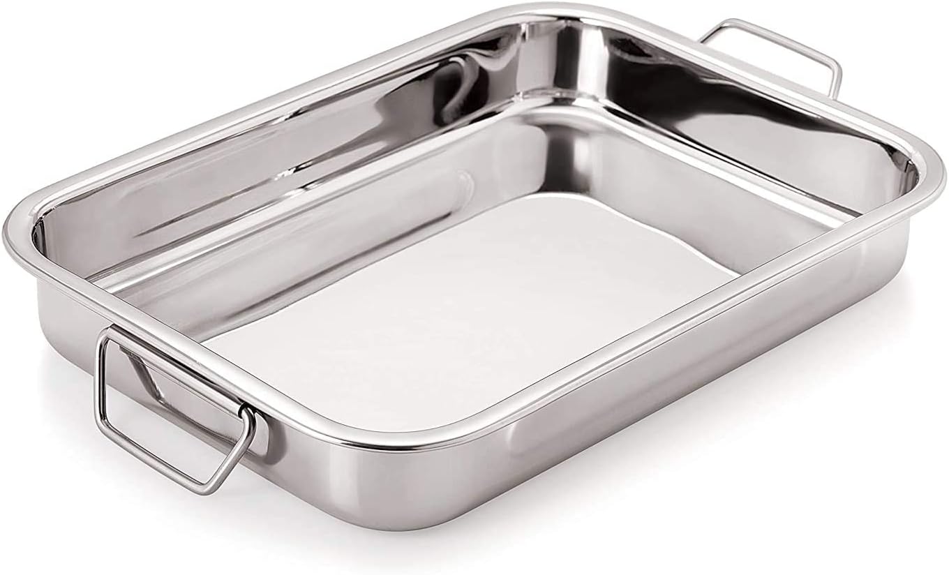 Luxuria High Grade Stainless Steel Lasagna Tray with Handle for Serving Any Foods. (31cm x 23.5cm)
