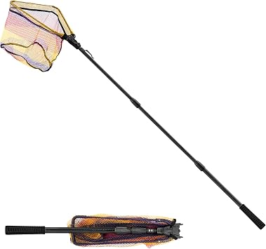 SANLIKE Telescopic Foldable Fishing Landing Net, 98.4in Fiberglass Handle with Rubber Coated Mesh, Aluminum Hoop for Freshwater Saltwater Bass Fishing
