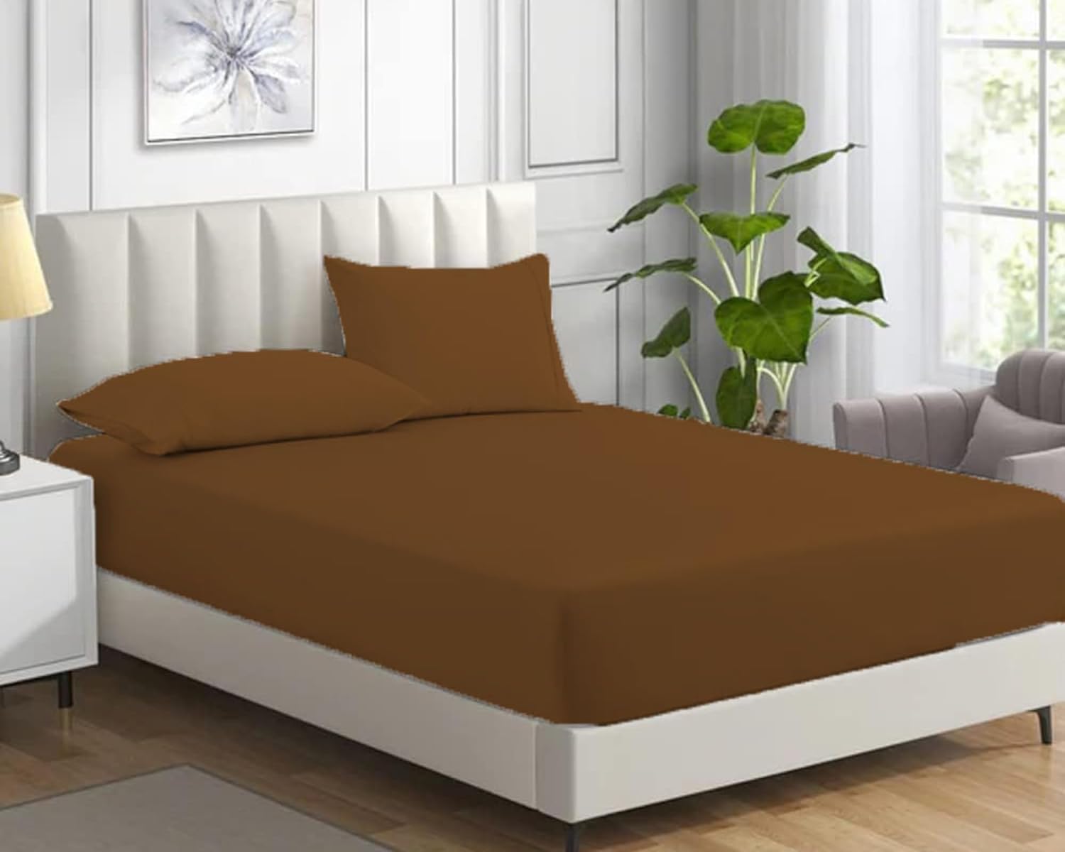 Bella Nights Fitted Sheet 100% Polycotton – Deep Pocket 25CM, Soft Brushed, Durable & Comfortable Bed Sheet – Easy Care Bedding (Chocolate, Double)