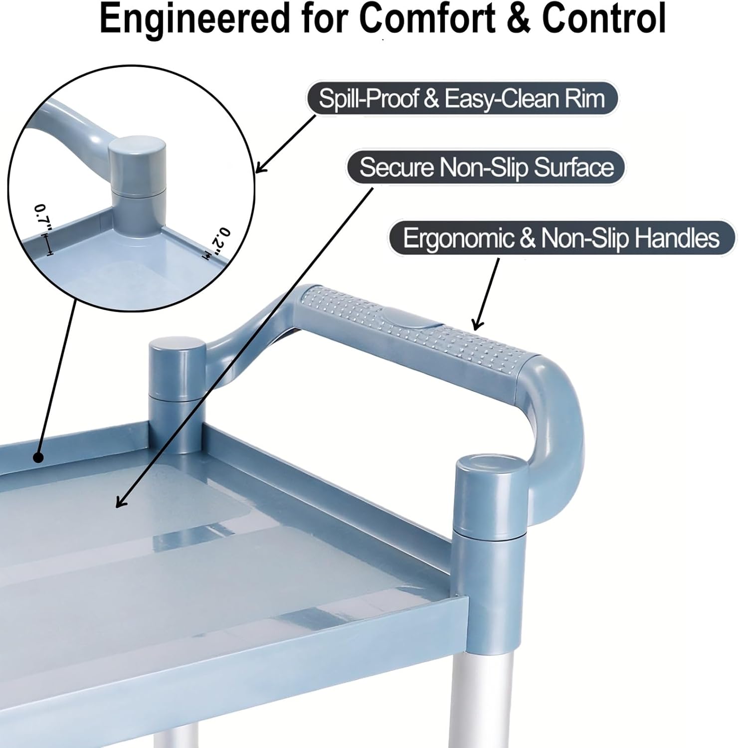 3-Tier Rolling Utility Cart on Wheels, 510 lbs Capacity Utility Service Cart, Commercial Kitchen Cart with 4 Lockable Swivel Casters for Restaurant/Home/Warehouse/Office (31.5X 15.75x 37.4 in)