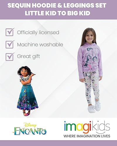 Vista 3 de Disney Encanto Isabela Luisa Mirabel - Conjunto de sudadera con capucha y leggings de forro polar con lentejuelas para niños pequeños y grandes
