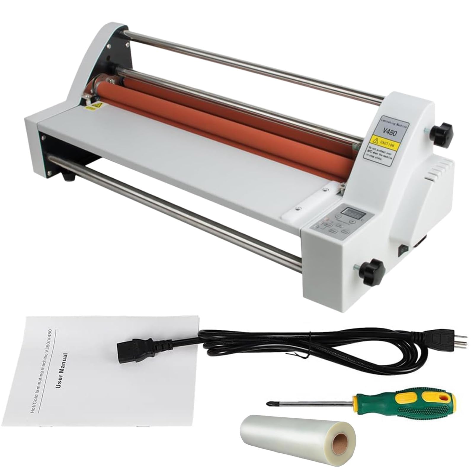 XNZJHPP Commercial Hot Cold Laminator Machine, Dual-Sided Thermal Laminating, 335mm/450mm Width, Ideals for Paper, Card, PVC, Wood, and Foil Laminating (V480)