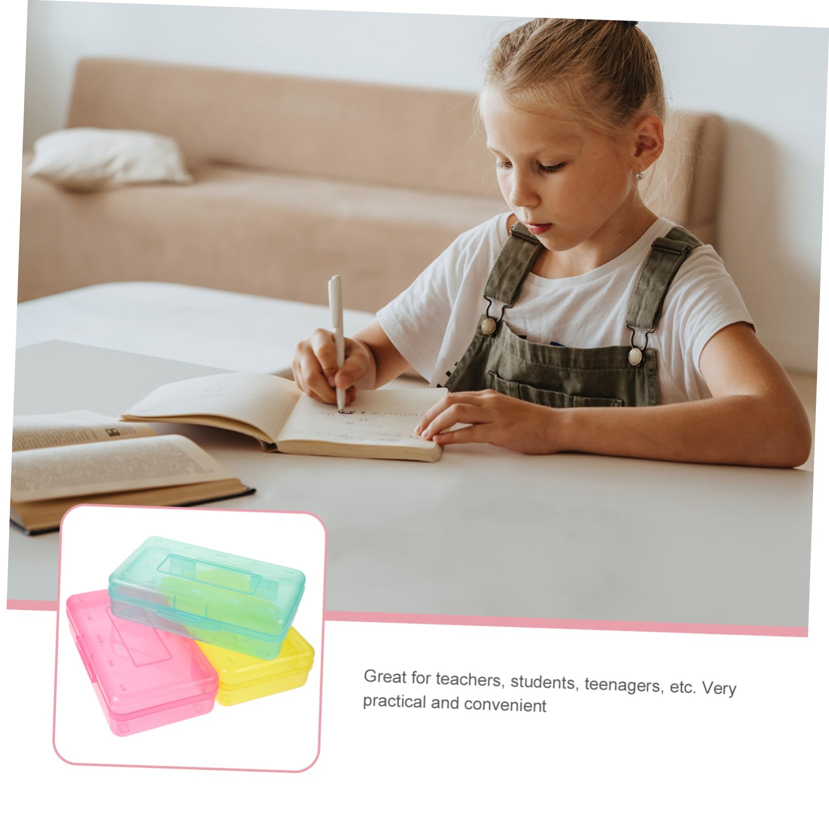 Tofficu 3 Pezzi Astucci Trasparenti Plastica per Matite da Contenitori per Cancelleria con Sicuro Organizer Capacità per Scuola e Ufficio Colori e Giallo