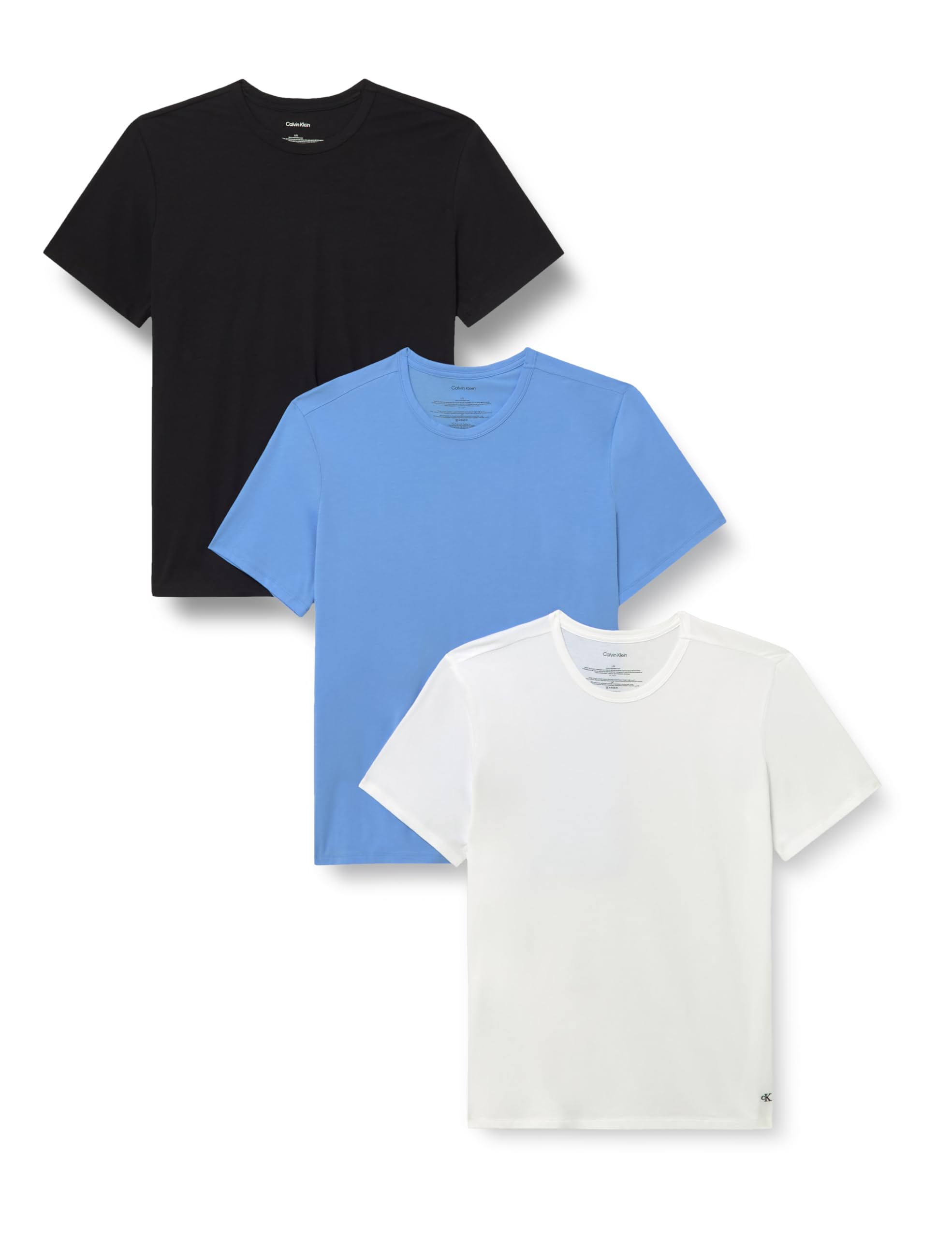 Calvin Klein Men's S/S Crew Neck 3Pk Lv00Nb4185 S/S T-Shirt, Blue (Black W Blue Descent EMB/Blue DESCE), L