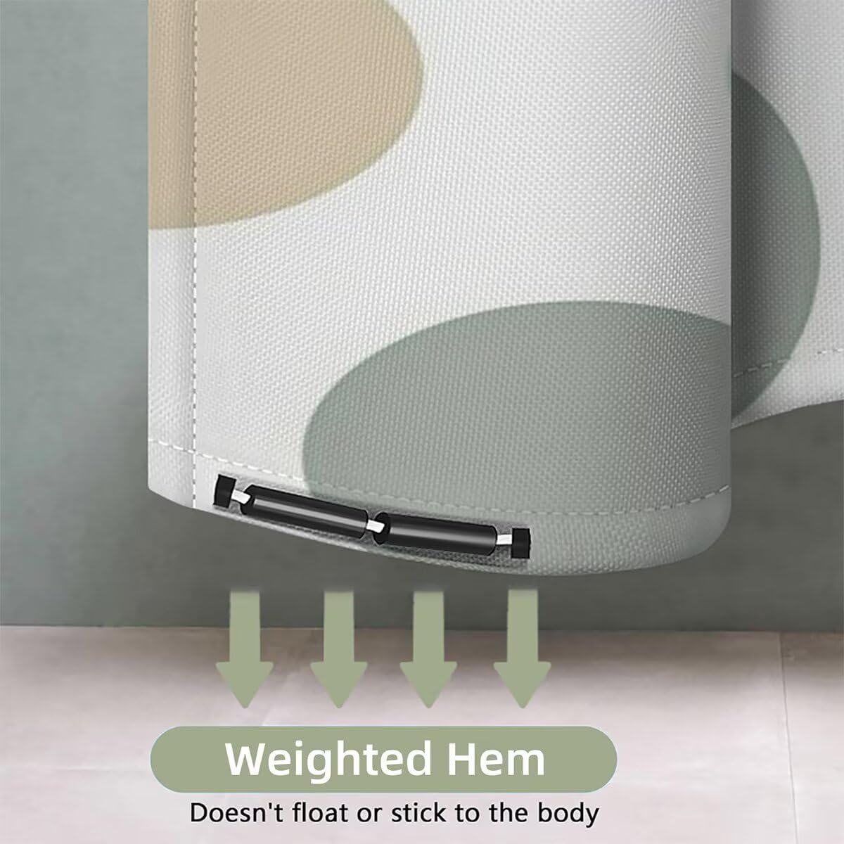 Duschvorhang 240x200 cm, Duschvorhang Weiß Muster, Tupfen Shower Curtains mit 12 Plastik Duschrollo Haken, Duschvorhänge mit Gewicht Waschbar Wasserdicht Stoff Polyester für Badewanne Badezimmer -3047