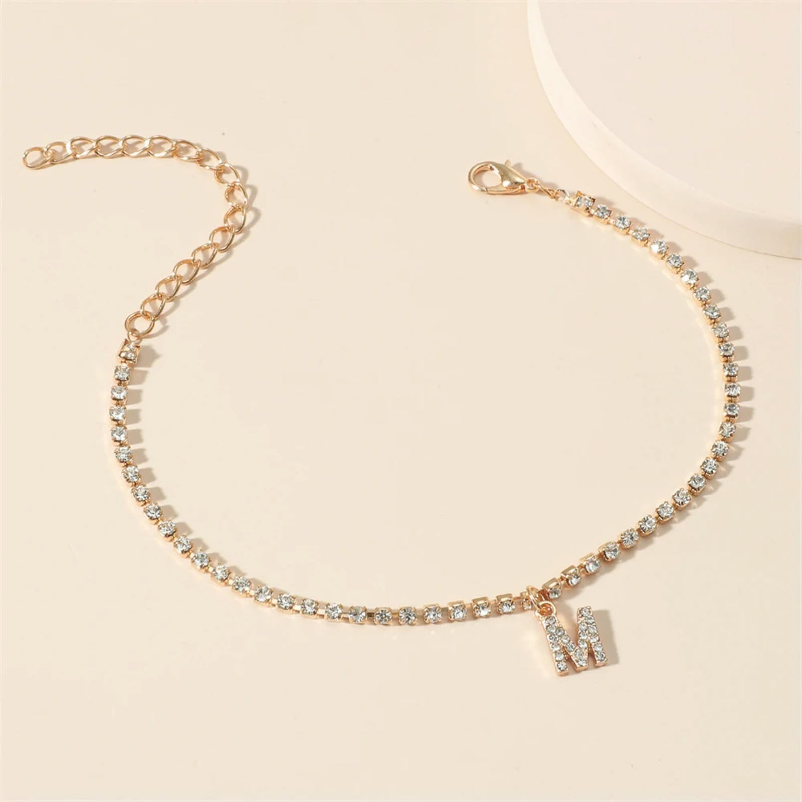 Pulsera con inicial de circonita de cristal y alfabeto for mujer, tobilleras for playa, joyería bohemia,Tobilleras
