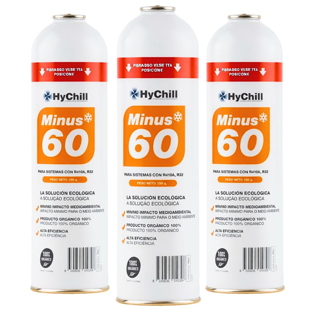 HyChill Minus 60 Refrigerante Técnico Orgánico - Envase Desechable 995 ml - 350gr Carga Neta - Uso Profesional - para Aplicaciones de climatización y refrigeración (3 ENVASES)