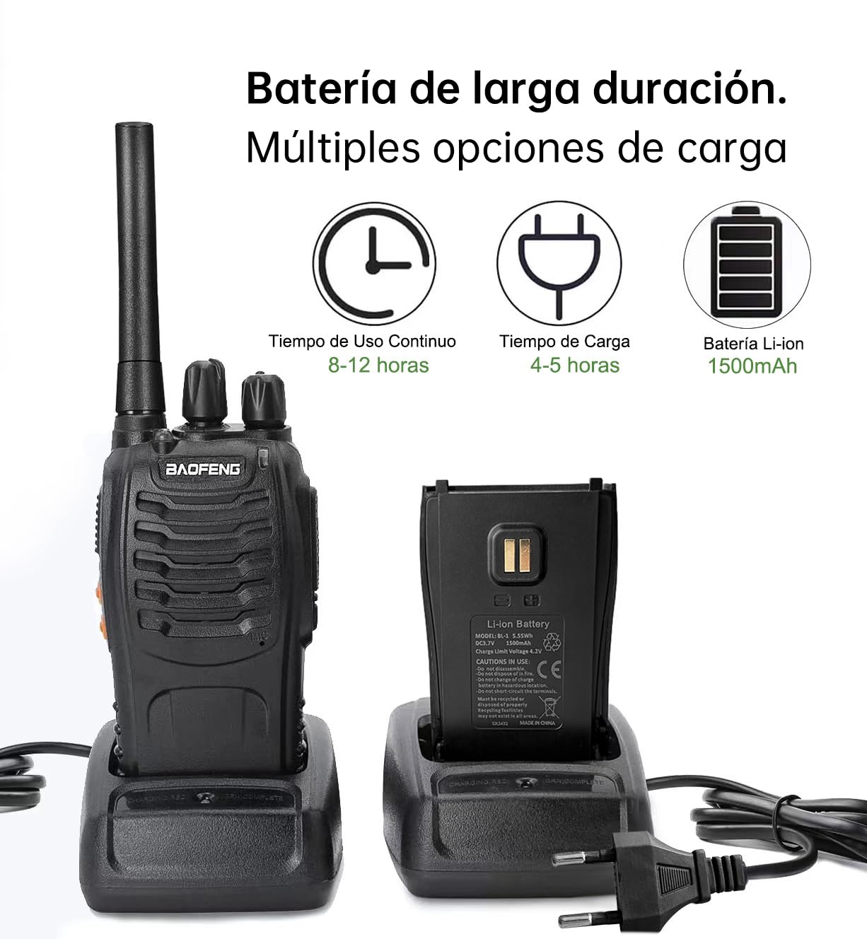Baofeng Walkie Talkie,Walkis Profecionales,PMR446 Radiocomunicación 16 Canales 2 Piezas Walky Talky Set Recargable Larga Distancia Receptores con Auriculares y Luz LED para Actividades al Aire Libre - 4