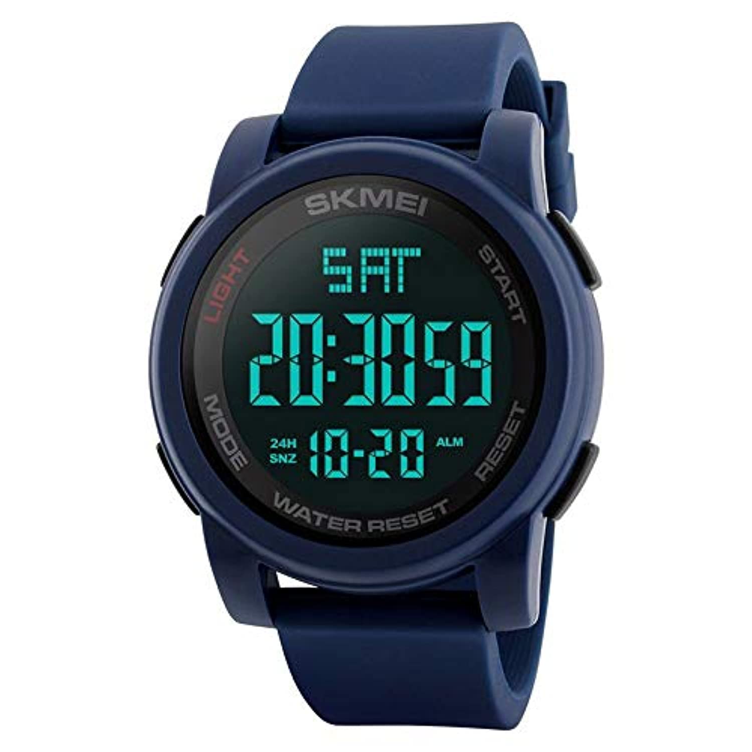 1257 Men's Digital Sports Watch Multifunction Dual Time Silicone – Blue