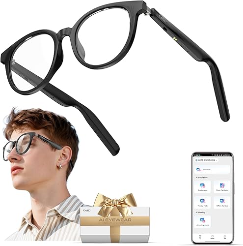 Miniatura 10 de GetD Lentes inteligentes de aviador para hombres y mujeres, traducción AI con ChatGPT para 145 idiomas, lentes de sol polarizados con Bluetooth