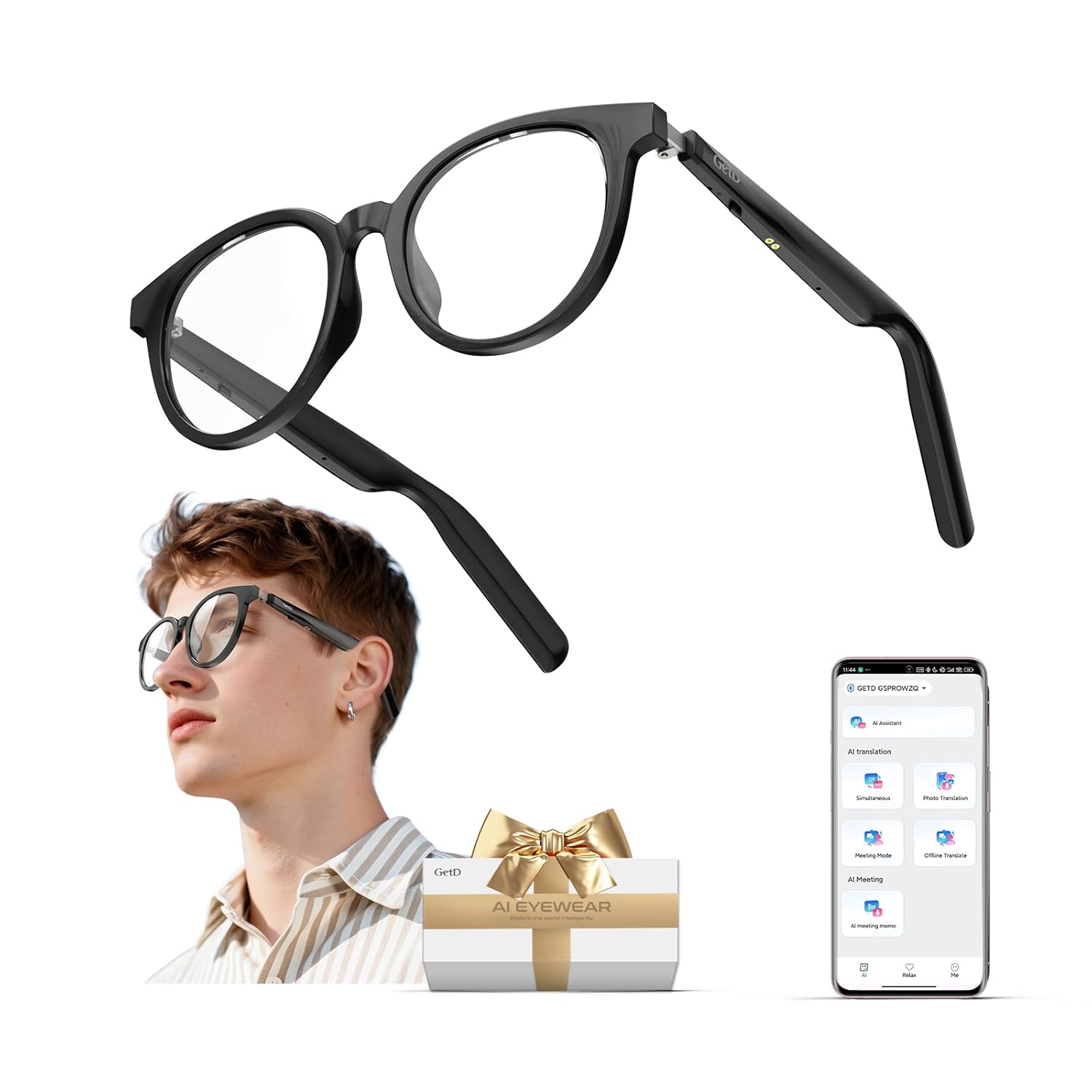 GetD AI Glasses for Men Women Smart Glasses Powered by ChatGPT with 145-Language Translation Bluetooth 5 4 Glasses