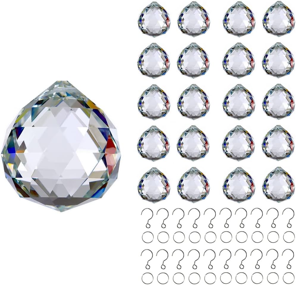 18pcs Crystal Ball Prism Suncatcher, Hanging Crystals Pendant for Window Chandelier Decoration, Rainbow Maker Clear 20/30/40mm