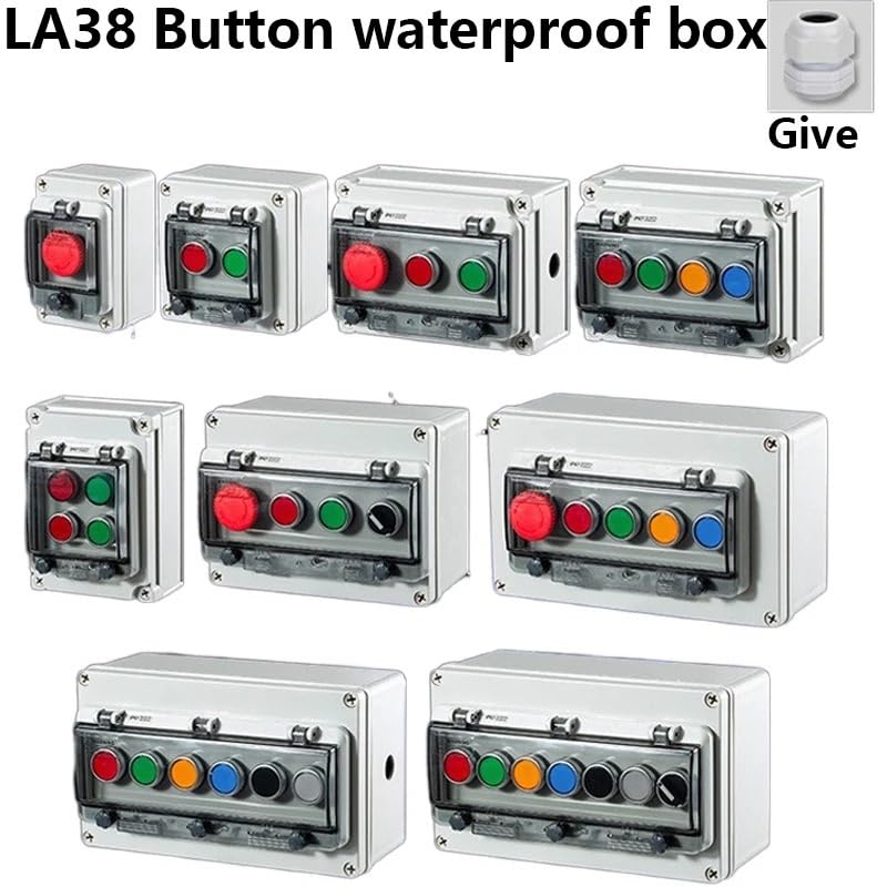 Caja de interruptores de control de botón impermeable for exteriores de 220 V CA, lámpara indicadora de arranque y parada de emergencia, caja de conexiones con interruptor de autorrecuperación(45719)