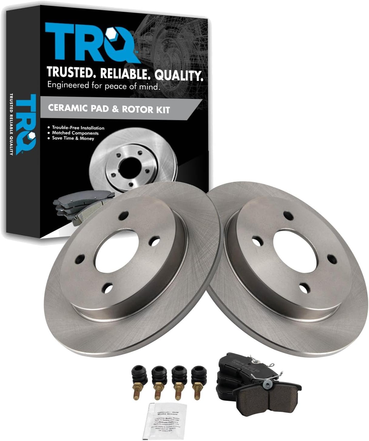 TRQ Rear Brake Pad and Rotor Set Ceramic Solid Rotors Compatible with 2001-2007 Ford Focus