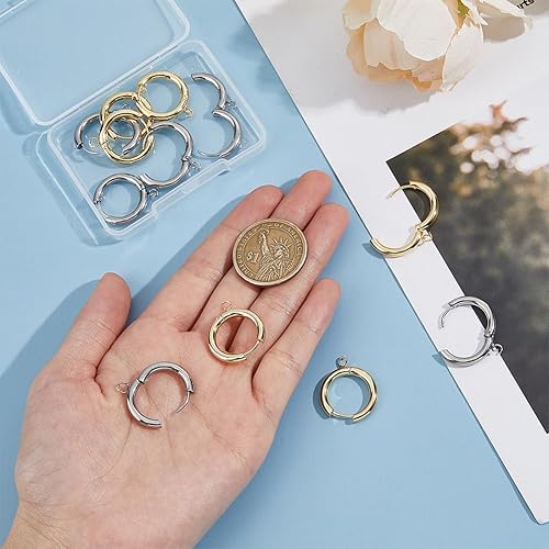 Miniatura 10 de DICOSMETIC 12 piezas de acero inoxidable de 2 colores, aretes hipoalergénicos con lazo para hacer pulseras, collares, joyas